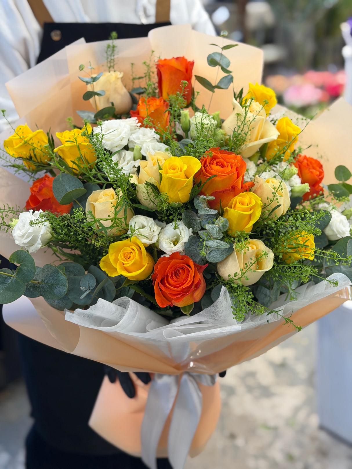 18 Mixed Color Roses & Eustoma • Magnificent Handcrafted Bouquet