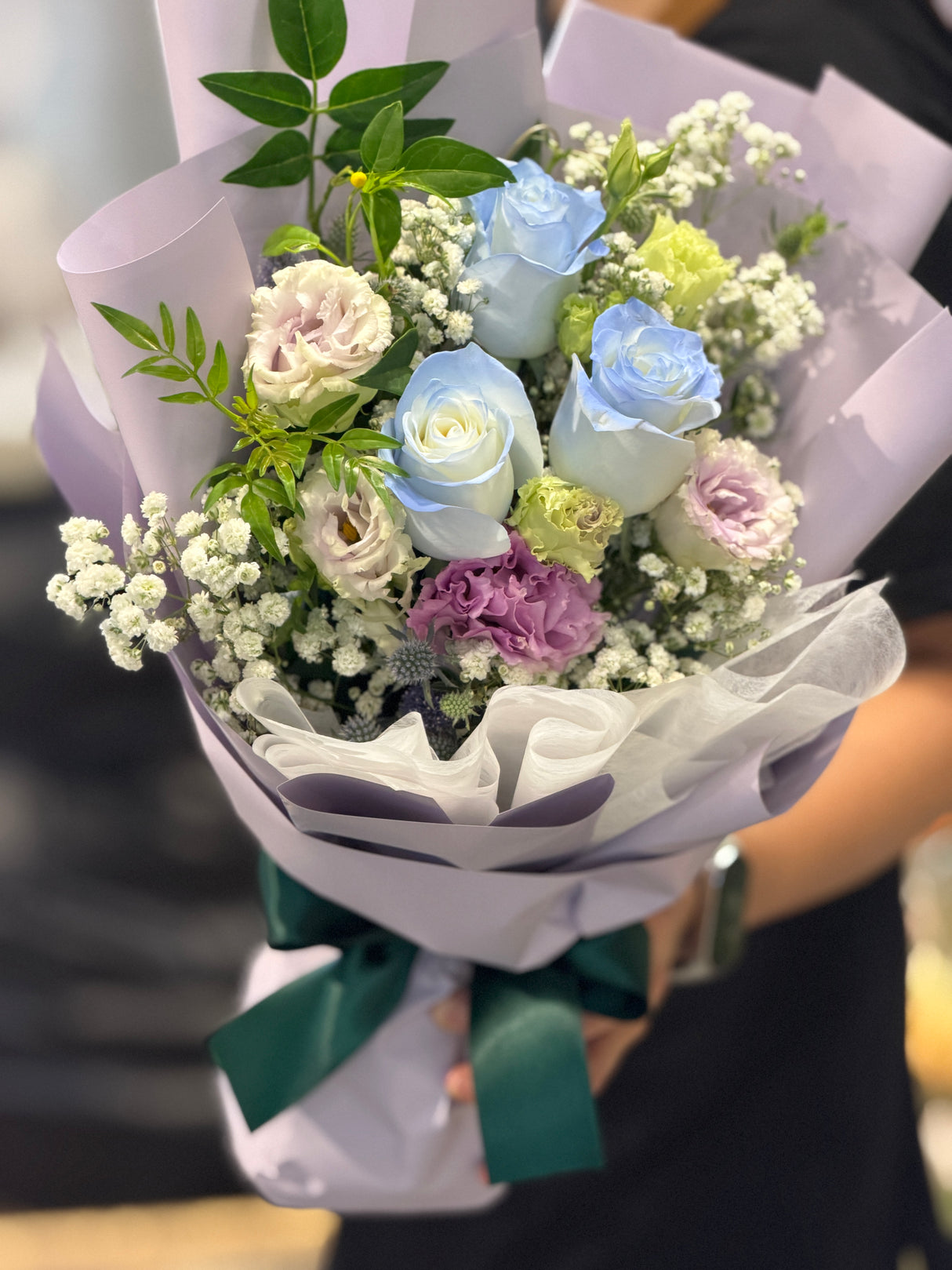 Ice Blue Rose & Purple Eustoma • Starry Bouquet