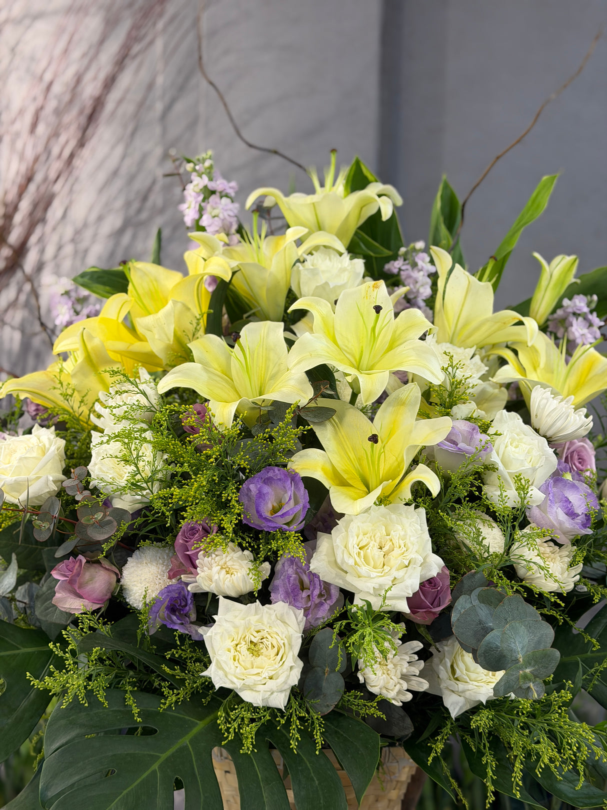 Yellow Lily & Rose • Premium Sympathy Flower Basket