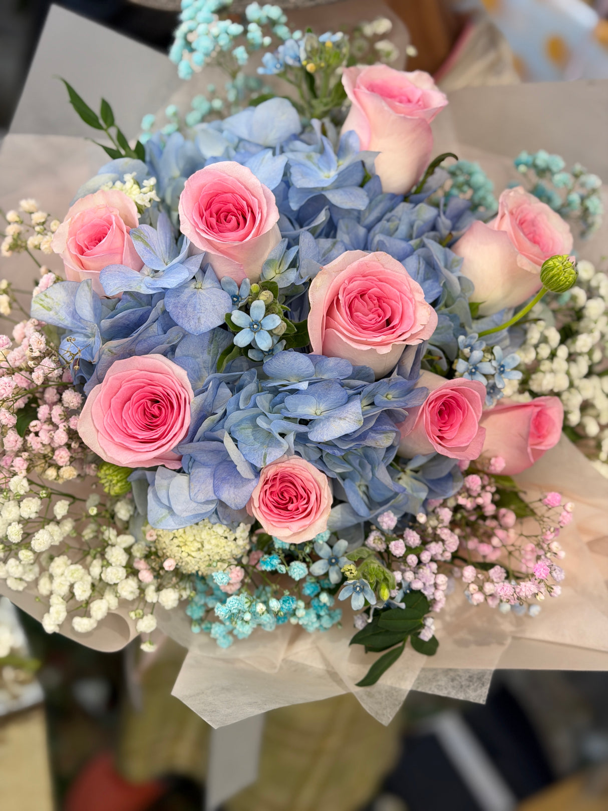 Blue Hydrangea & Rose • Serene Bouquet