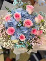 Blue Hydrangea & Rose • Serene Bouquet