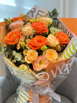 橙玫瑰香檳玫瑰桔梗・暖陽花束