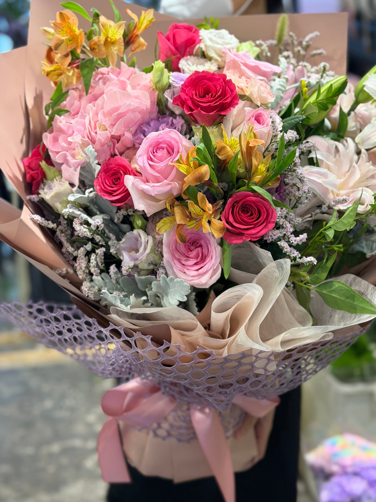 Hydrangea, Lily &amp; Rose • Exquisite Handcrafted Bouquet